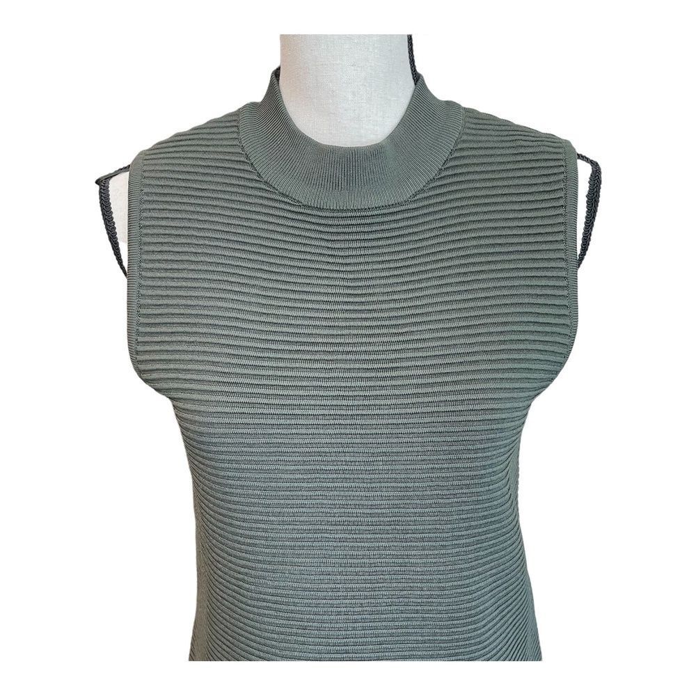 Topshop Green Ribbed High Neck Modern Minimalist Sleeveless Dress Womens 8 - Picture 5 of 13